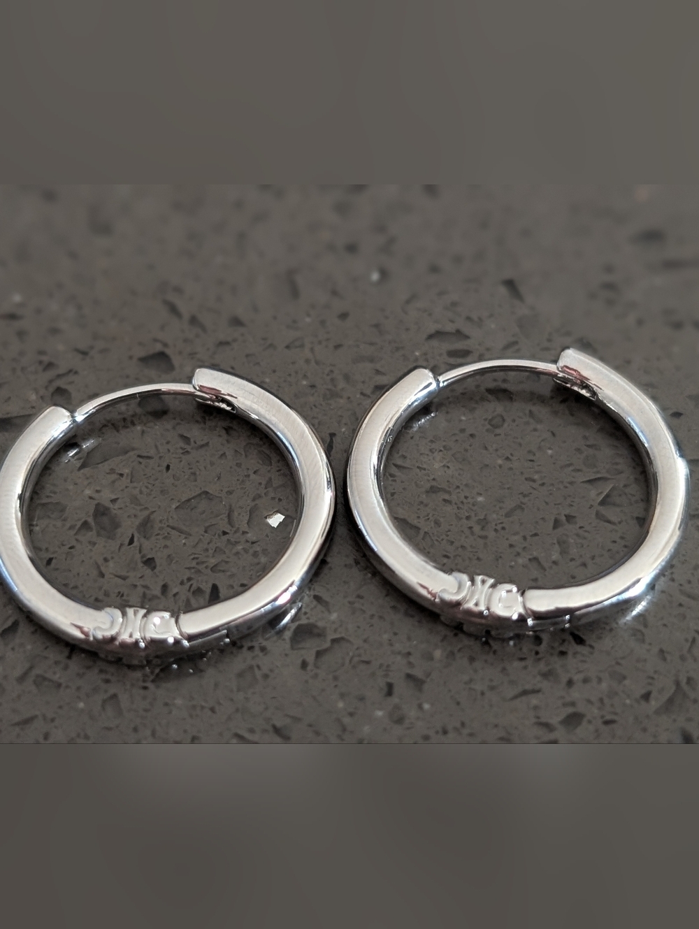 CELINE Classic Polished Hoop Earrings in Silver Tone - Picture 4 of 6
